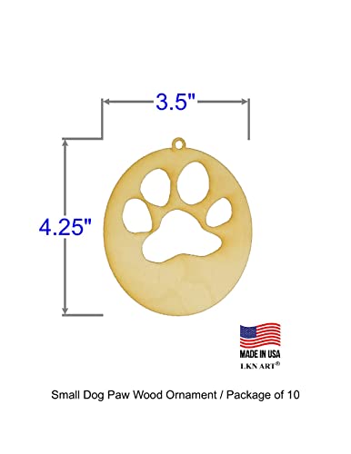 Unfinished Dog Paw Ornament Wood Cut Out Available in a Variety of Sizes and Thicknesses (1/8” Thickness, Small 3.5" x 4.25" (Package of 10)) - WoodArtSupply