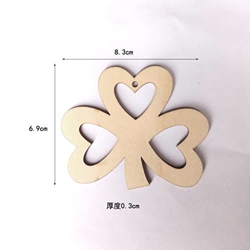3 Pieces St. Patrick's Day Blank Wooden Ornament, Unfinished Hanging Shamrock Wooden Pendant, Clover Shaped Wood Embellishments with Twines for Irish Attria