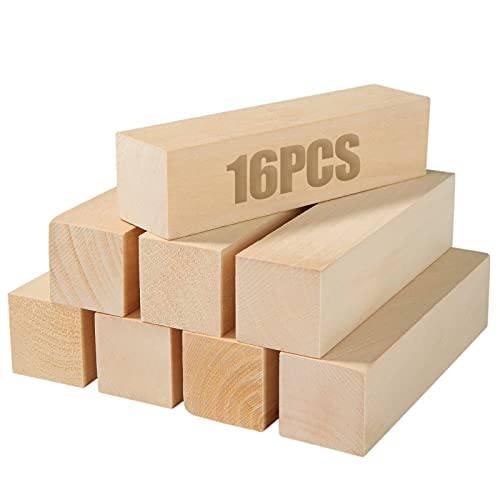 Oungy 16PCS Wood Carving Blocks 6 x 1.5 x 1.5 Inch Unfinished Basswood Carving Blocks Carving Wood Blocks Wooden Carving Blocks Cubes for Carving