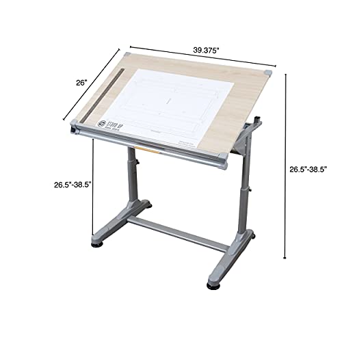 Stand Up Desk Store Adjustable Height and Angle Drafting Table Drawing Desk with Large Surface (Silver Frame/Birch Top, 40" W X 26" D) - WoodArtSupply