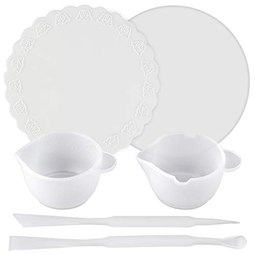 Epoxy Resin Casting Tools Set Silicone Measuring Cups, Round Mats, Stirring Stick and Spoon, 6-kit for Mixing UV Resins, Pigment, Paints FUNSHOWCASE