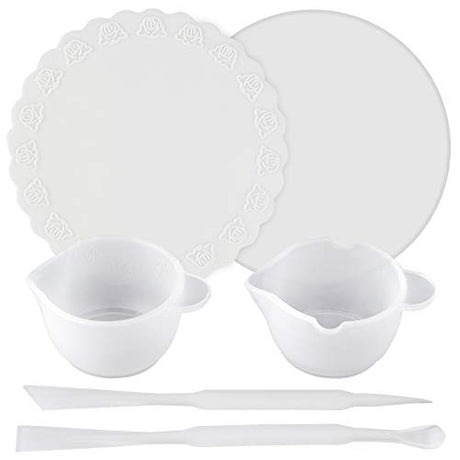Epoxy Resin Casting Tools Set Silicone Measuring Cups, Round Mats, Stirring Stick and Spoon, 6-kit for Mixing UV Resins, Pigment, Paints FUNSHOWCASE