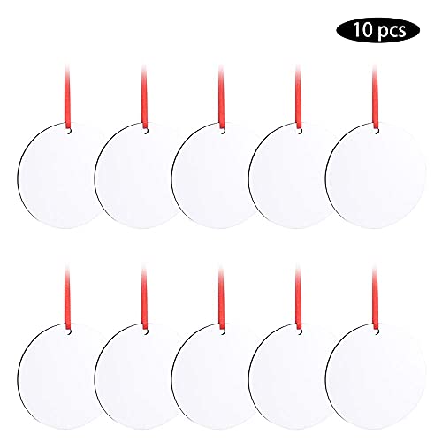 10pcs Sublimation Blanks Round Ornaments, 3.15" Round Blank Wood Discs Hard Board Ornaments White Blank MDF Ornaments for DIY Christmas Decoration