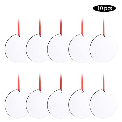 10pcs Sublimation Blanks Round Ornaments, 3.15" Round Blank Wood Discs Hard Board Ornaments White Blank MDF Ornaments for DIY Christmas Decoration