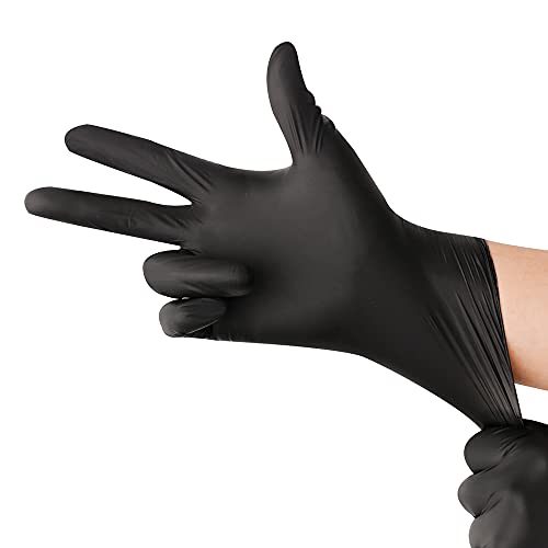 YOTU Black Disposable Nitrile Latex & Powder Free 6-Mil Gloves 100 Count, Textured, Mechanic Wearing, Cleaning, Food Black Medium - WoodArtSupply