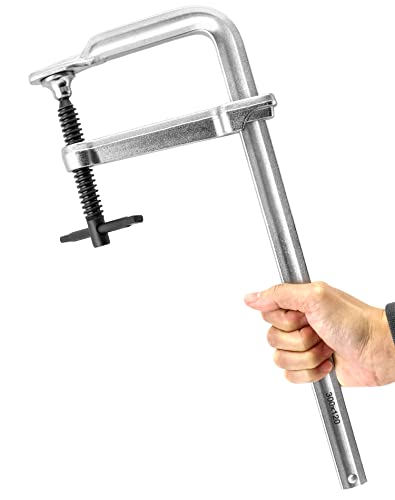 QWORK 12" Heavy Duty F Clamp, 4 Pack Drop-forged Bar Clamp, 4-3/4 Inch Throat Depth, Professional Forging Jaws, Rail, Spindle and Handle QWORK