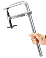 QWORK 12" Heavy Duty F Clamp, 4 Pack Drop-forged Bar Clamp, 4-3/4 Inch Throat Depth, Professional Forging Jaws, Rail, Spindle and Handle QWORK