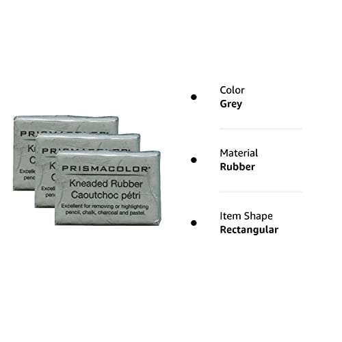 PRISMACOLOR Design Eraser, 1224 Kneaded Rubber Eraser, Grey (70531) (3 Pack) Prismacolor