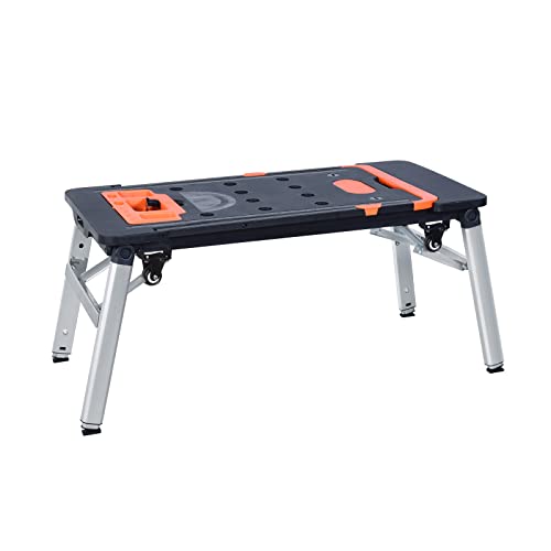LEADALLWAY 7-in-1 Workbench Folding Painted Work Table as Workbench, Scaffold,Platform,Sawhorse,Car Creeper and Hand Truck with 4 Wheels, Black LEADALLWAY