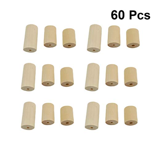Hand Jewelry Ornament Crafts 60 Pcs Unfinished Wooden Craft Blocks Cylinders Wooden Tube Hole Round Bar for Art Crafts DIY Jewelry Accessories EXCEART