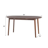 Walker Edison Mid Century Solid Wood Oval Extension Dining Table with Hairpin Legs and Removable Leaf, 60 Inch, Walnut Walker Edison