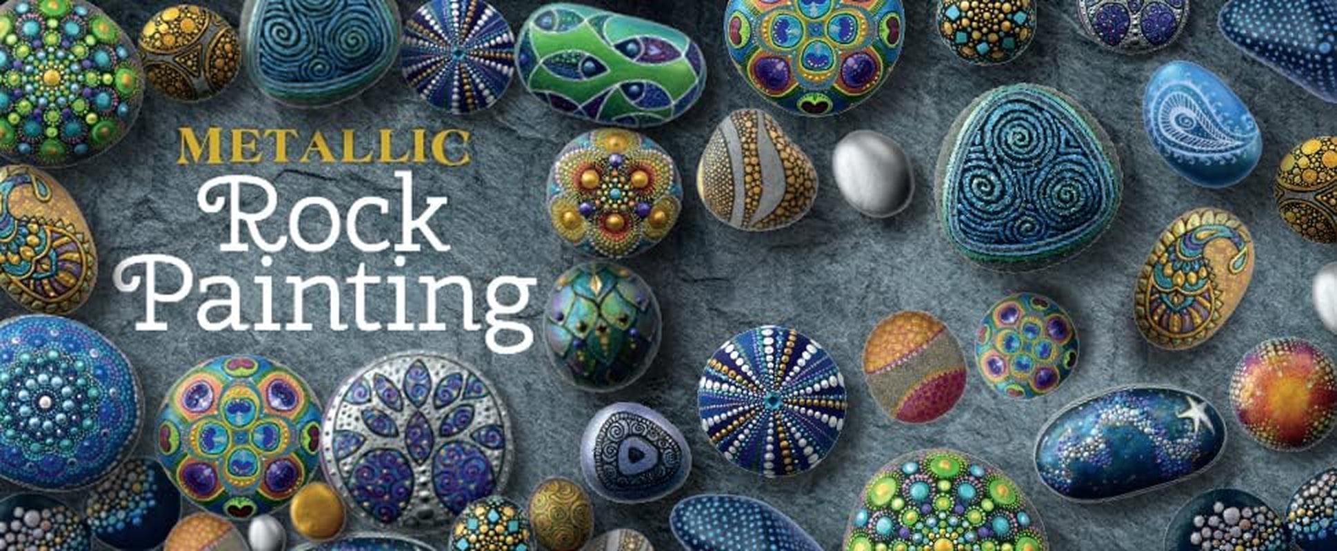 Metallic Rock Painting Box Set - DIY Rock Painting for Adults - Rocks, Brush, Paint Included - WoodArtSupply