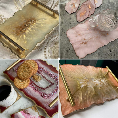 Tray Mold Geode Agate XL Silicone Tray Mold & Gold Handles with A3 Extra Large Silicone Sheet for DIY Crafts, Epoxy Resin Casting Molds for Making Faux Agate Tray,Serving Board - WoodArtSupply