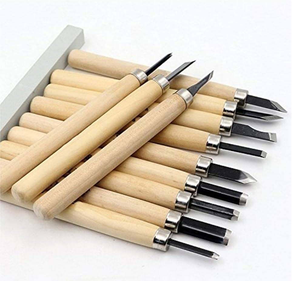Chiyuehe Wood Carving, 12 Carving Tools Set with Knife Stone & Carrying Pouch - Perfect Knife Kit for Beginner