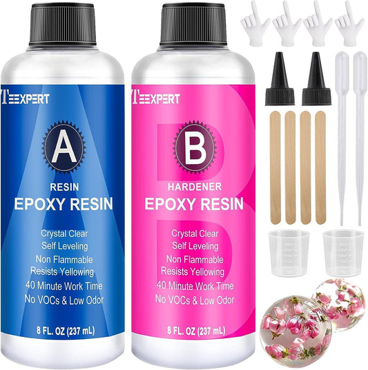 Epoxy Resin Kit 16Oz, Self-Leveling, Crystal Clear & Bubble-Free Epoxy Resin, Coating and Casting Resin for DIY Art, Jewelry, Coasters, Molds - 1:1 Easy Mix (8Oz Resin and 8Oz Hardener) - WoodArtSupply