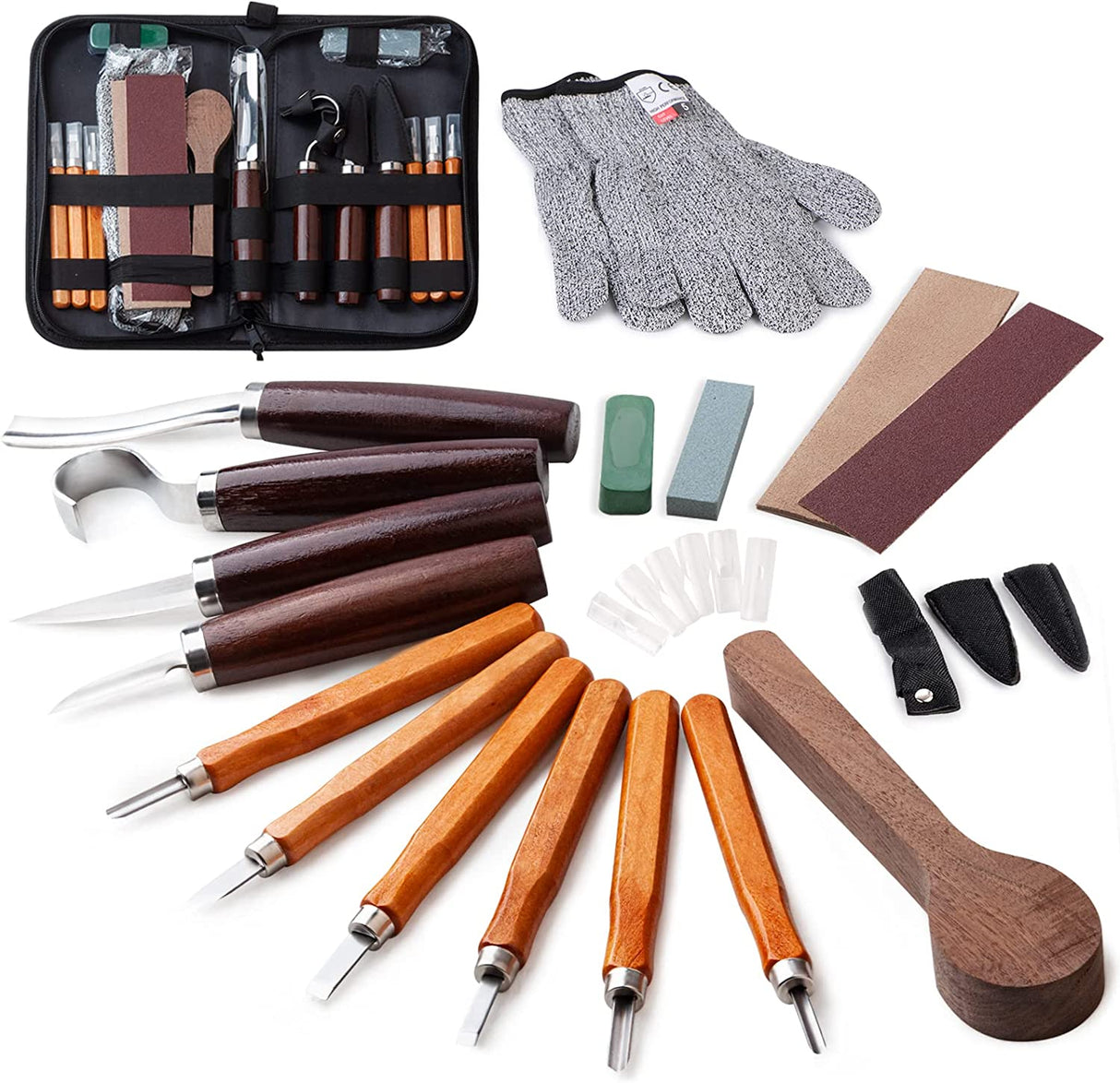Wood Carving Tools Set,Detail and Hook Carving Knife Kit for Beginners,Trimming Knife for Spoon Bowl Cup Woodwork,Round Handle Design and 6Pcs SK2 WoodArtSupply