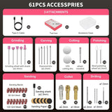 Mini Cordless Rotary Tool, 5-Speed 3.7V Rechargeable Rotary Tool Kit with 61 Accessories, USB Charging Multi-Purpose Power Tool for Sanding, WoodArtSupply