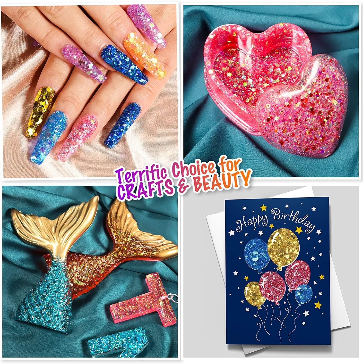 Holographic Chunky Glitter, 15 Colors Craft Glitter for Resin, with 5PCS Mixing Spoon, Cosmetic Glitter for Nail Body Eye Face, Resin Glitter Flakes WoodArtSupply