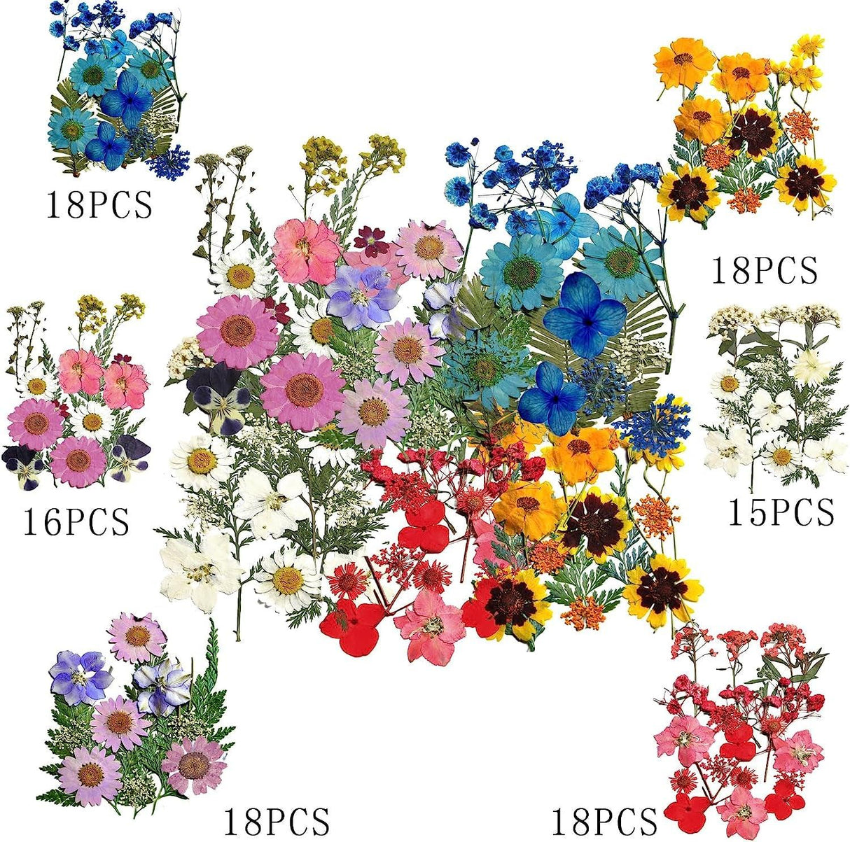 Dried Flowers for Resin, 103Pcs Natural Flowers and Leaves Compressed, Vacuum Packed DIY Pressed Flowers for Epoxy, Jewelry, Candles, Soap, Nail WoodArtSupply