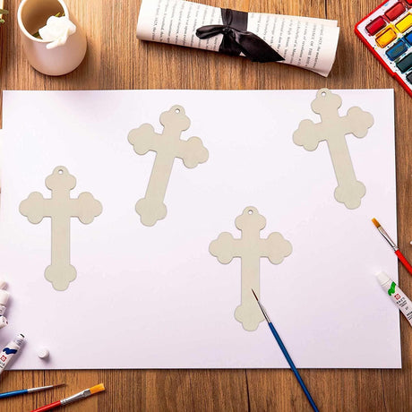 20Pcs Cross Wood DIY Crafts Cutouts Wooden Cross Shaped Hanging Ornaments with Hole Hemp Ropes Gift Tags for Easter Birthday Party Decorations WoodArtSupply