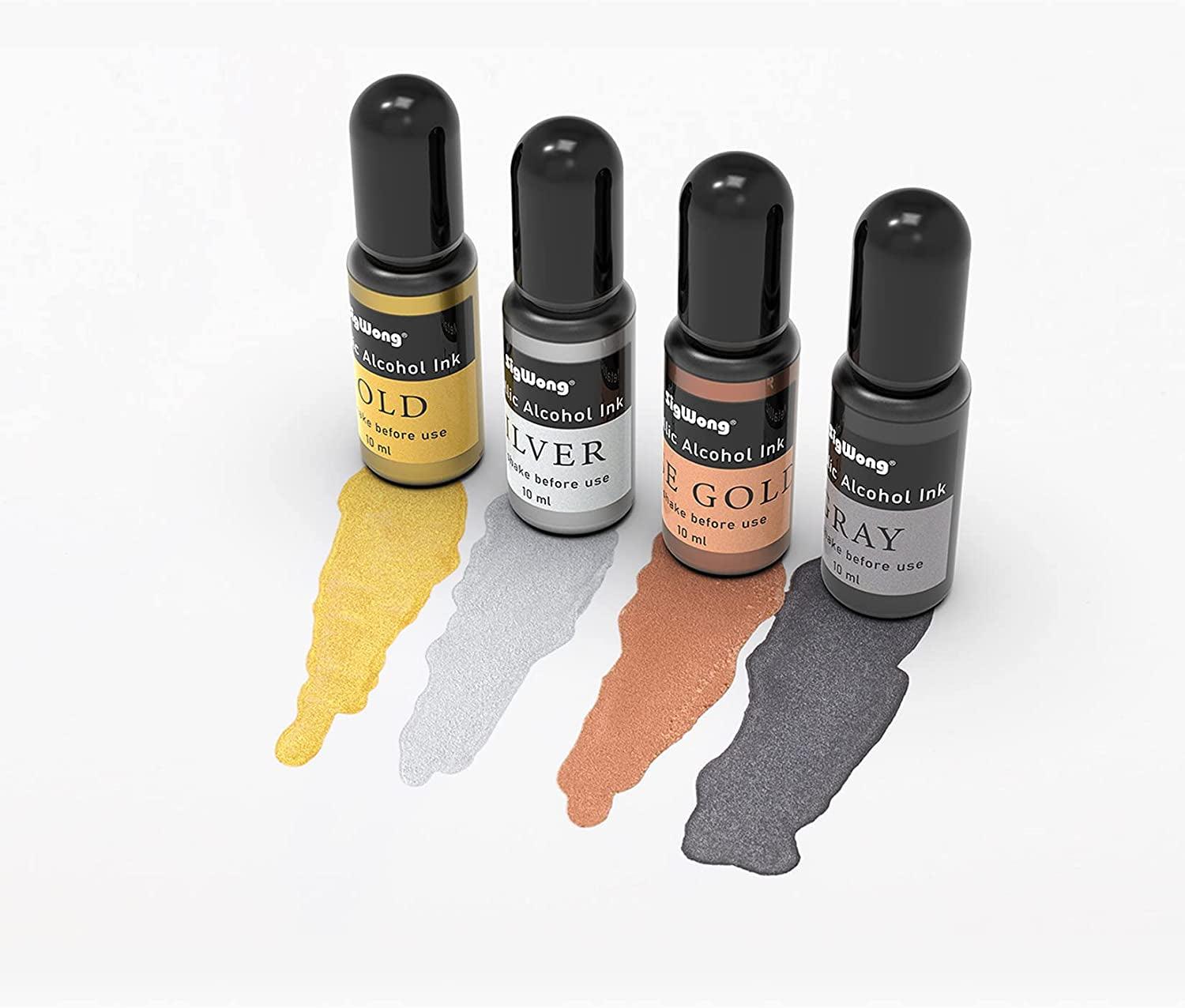 Metallic Alcohol Ink Set - 24 Metal Color Alcohol-Based Ink, Shimmer Mixatives Epoxy Resin Paint Colour Dye Great for Resin Petri Dish, Yupo, WoodArtSupply