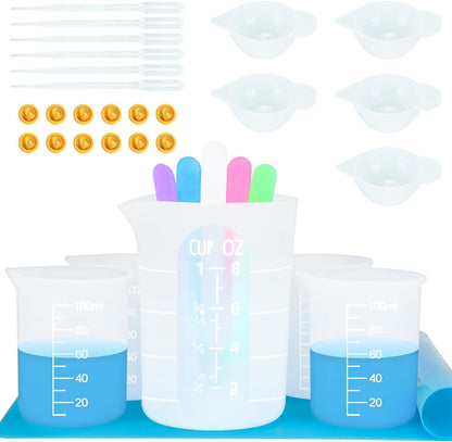 Silicone Measuring Cups Tool Kit , Non-Stick 250 & 100Ml Epoxy Mixing Cups, Reusable Resin Supplies with Silicone Mat, Stir Sticks, Pipettes, Color Cups for Resin, Molds, Jewelry Making - WoodArtSupply