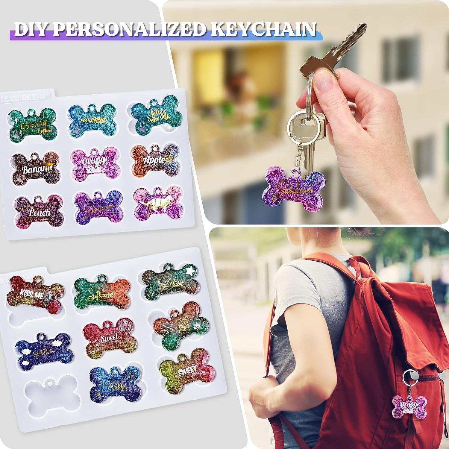 Pet Tag Resin Molds Silicone for Cat Dog | Epoxy Resin & UV Resin Bone Shape Keychain Molds with 10Pcs Key Ring & 10Pcs Jump Ring, DIY Keychain WoodArtSupply