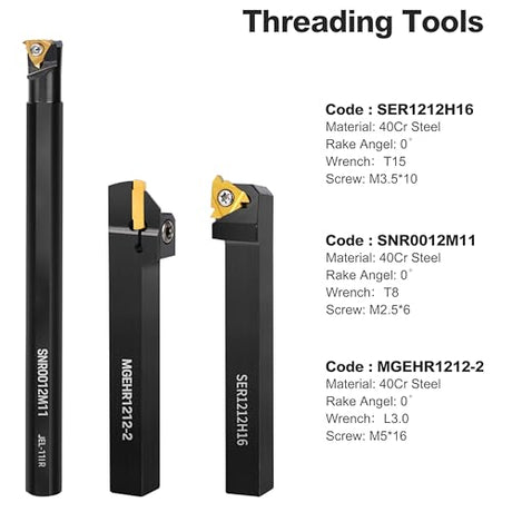 Metal Lathe Cutting Tools - 7PCS 1/2" Turning Holder Boring Bars with 14pcs Indexable Carbide Inserts CCMT060204 DCMT070204 11IR 16ER MGMN200-G IWONGO