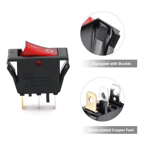 RuoFeng Red Light Boat Rocker Switch Mini On Off Switch 3 Pin 2 Position Illuminated Toggle Switch for Car Boat Popcorn Machine Bench Grinder RuoFeng
