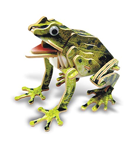 Puzzled 3D Puzzle Colorful Frog Wood Craft Construction Kit Fun Unique and Educational DIY Wooden Animal Toy Assemble Model Pre-Colored Crafting Puzzled