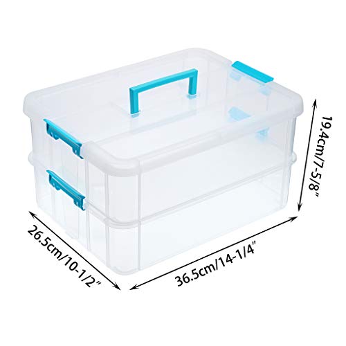 BTSKY 2 Layer Stack & Carry Box, Plastic Multipurpose Portable Storage Container Box Handled Organizer Storage Box for Organizing Stationery, Sewing, BTSKY