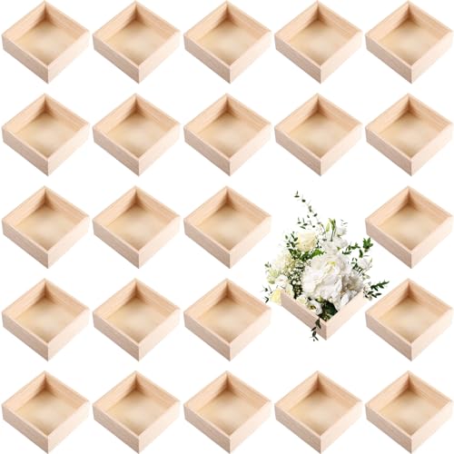 24 Pack Unfinished Wooden Box, 6 x 6 Inch Square Rustic Wooden Box Craft Storage Organizer Box for Storage, Art Collectibles, Home Decor, Desktop Yookeer
