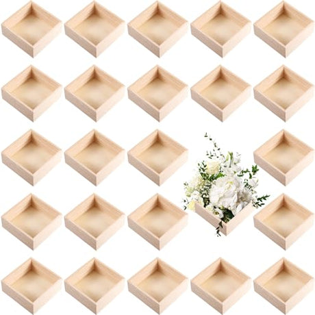 24 Pack Unfinished Wooden Box, 6 x 6 Inch Square Rustic Wooden Box Craft Storage Organizer Box for Storage, Art Collectibles, Home Decor, Desktop Yookeer