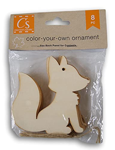 Crafters Square Autumn Color-Your-Own Ornament Craft - Wood Fox Shape Cutout - 8 Count Crafter's Square