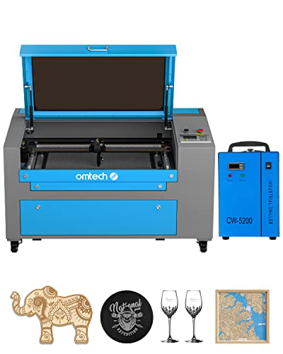 OMTech 60W CO2 Laser Engraver with Water Chiller, 16x24 Inch Laser Engraving Cutting Etching Machine with 2 Way Pass Air Assist Digital Controls,