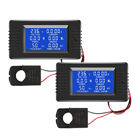 2 Pieces AC Current Voltage Amperage Power Energy Panel Meter LCD Digital Display Ammeter Voltmeter Multimeter with Split Core Current Transformer CT MORNING GROUP