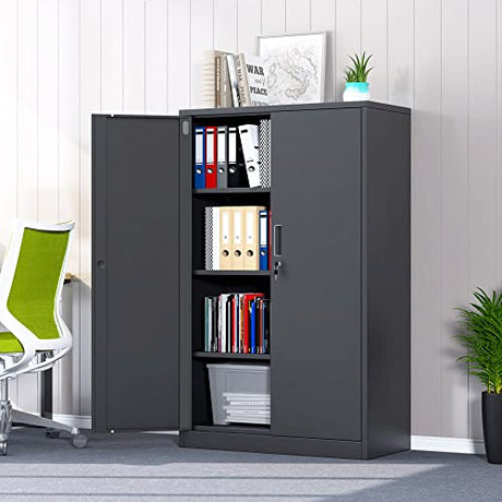 JINKUR Metal Storage Cabinet with Locking Doors and 3 Adjustable Shelves, 53.5-Inch Lockable Storage Cabinets for Home Office Garage Kitchen Pantry JINKUR