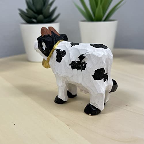 YEEYAYA Cow 3” Wood Sculpture Hand Carved Wood Figurine Wood Statue Room Decor Home Decor Farm Animals Zoo Animals - WoodArtSupply