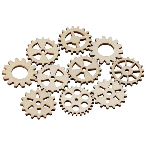 hobbyhub 100 Pcs Wooden Gear Wheels Decoration,Mixed Style Unfinished Blank Wooden Pieces for Making DIY Crafts hobbyhub
