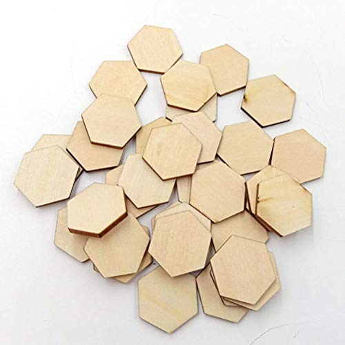 50 Pieces Small Hexagonal Shape Unfinished Wood DIY Crafts Wooden Cutouts Wood Discs Slices for Home DIY Projects Craft Decor, 1.57 Inches/40mm Qingmao