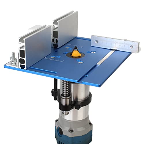 KETIPED Aluminium Router Table Insert Plate,Woodworking Benches 9.4x7.9x0.2 Inch Router Flip Plate with Miter Gauge Guide Aluminium Fence Sliding KETIPED