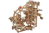 UGEARS Wooden Marble Run Kit - 3D Puzzle Wood Marble Run Stepped Hoist with 3-Stepped Lift Mechanism and 10 Marbles - Kinetic DIY Marble Run Wooden UGEARS