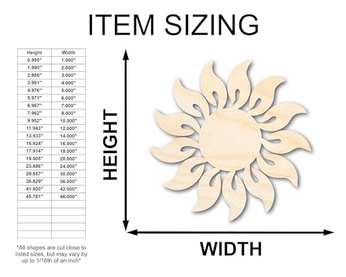 Unfinished Wood Radiant Sun Silhouette | Summer | Celestial | Craft Cutout | up to 36" 10" / 1/4"