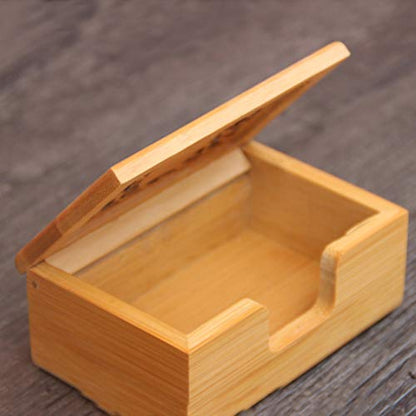 Amosfun Business Card Holder Organizer Wood Business Card Box Business Cards File Storage Holders - WoodArtSupply