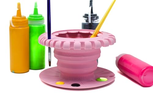 Collapsable Paint Brush Cleaner Rinse Cup (All-in-One) Fine Art, Studio, Classroom | Brushes Holder & Silicone Cleaning System for Acrylic, Paint Puck