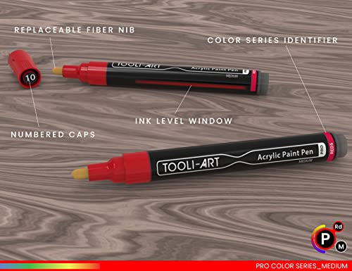 TOOLI-ART 22 Acrylic Paint Markers Paint Pens Pro Color Series Set 3mm Medium Tip for Rock Painting, Glass, Mugs, Wood, Metal, Glass Paint, Canvas, TOOLI-ART