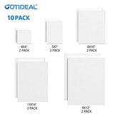 GOTIDEAL Stretched Canvas, Multi Pack 4x4", 5x7", 8x10",9x12", 11x14" Set of 10, Primed White - 100% Cotton Artist Canvas Boards for Painting, GOTIDEAL