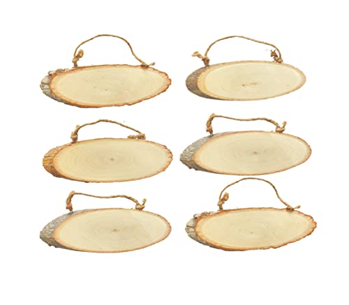 Pack of 6 Wood Signs Basswood Oval Plaque Wooden Slice for Crafts Burning Carving (3x10x0.42 in) Cregugua
