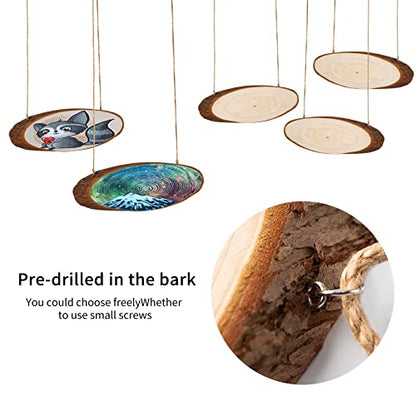 FEZZIA Natural Wood Slices, 3PCS Unfinished Oval Shaped Wood kit Predrilled with Bark for Christmas Decorations, DIY Crafts, Wedding Ornaments,