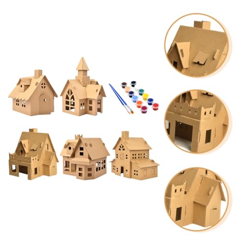 NUOBESTY 5PCS Unfinished Cardboard Christmas House with Paint Set Art and  Craft House for Kids DIY Crafts Cardboard Building Project for Children to